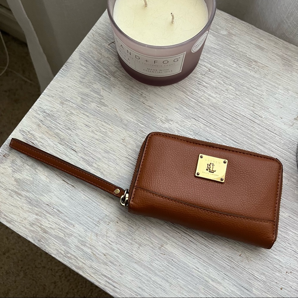 Ralph Lauren Wristlet Wallet Tan Camel Brown
